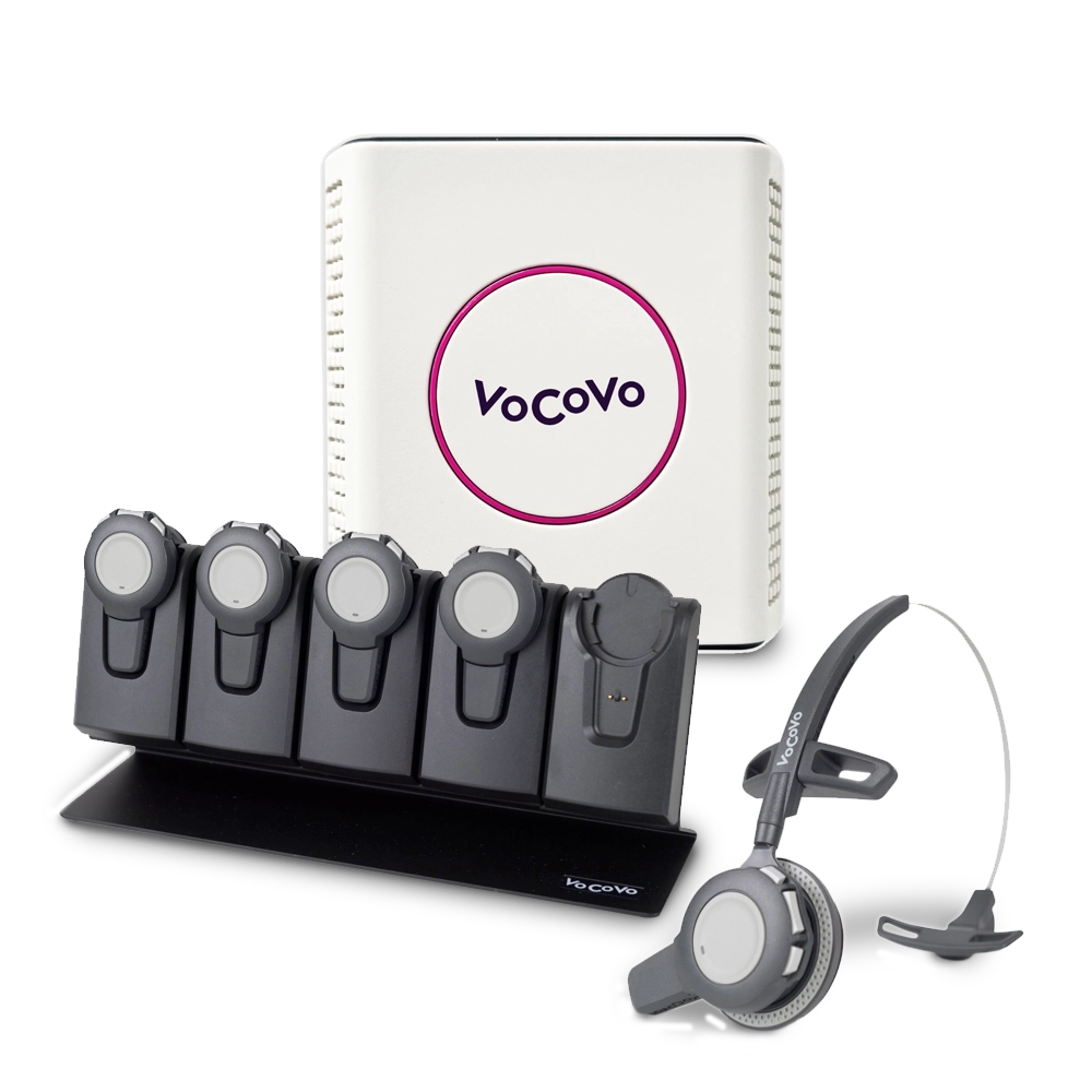 Kit de démarrage VoCoVo Go avec cinq casques S5 et chargeur