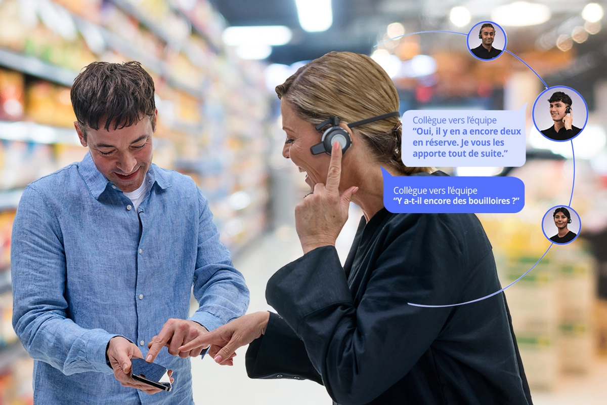 Client assisté en magasin grâce à la communication sans fil VoCoVo